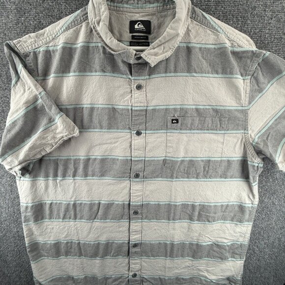 Quiksilver Gray White 2XL Striped Cotton Polyester Short Sleeve Men Surf Pocket - Picture 2 of 11